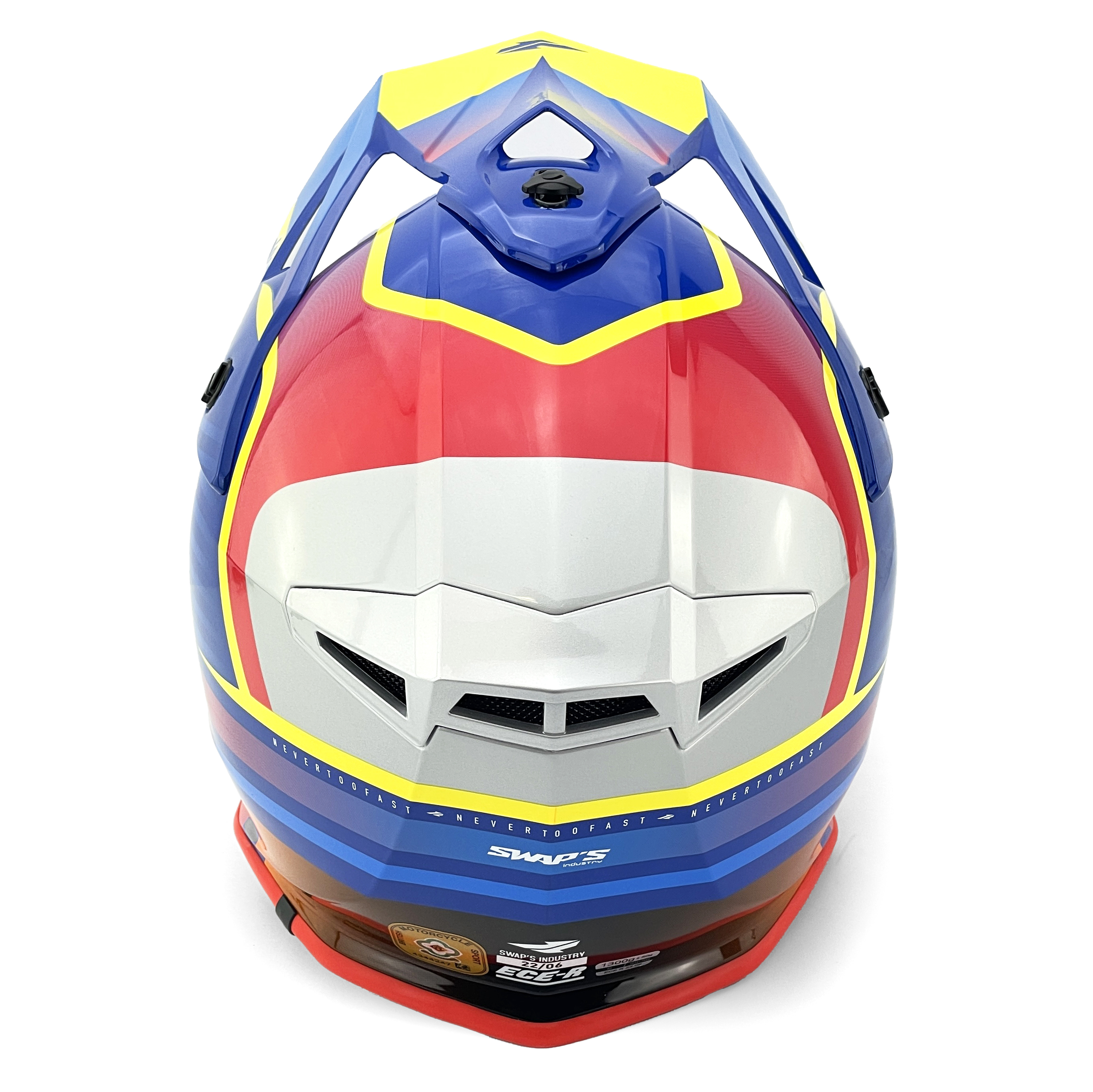 MOTOCROSS HELMET SWAPS S818 - SHINY BLUE RED YELLOW - SIZE L 59cm - 60cm thumbnail 5