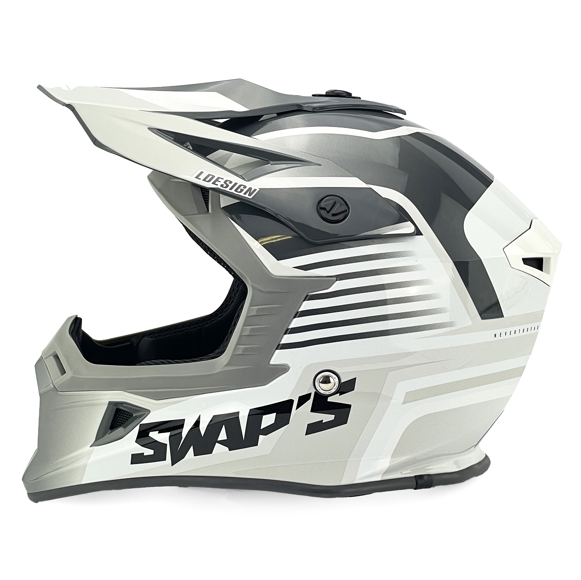 MOTOCROSS HELMET SWAPS S818 - SHINY GREY WHITE - SIZE M 57cm - 58cm thumbnail 4