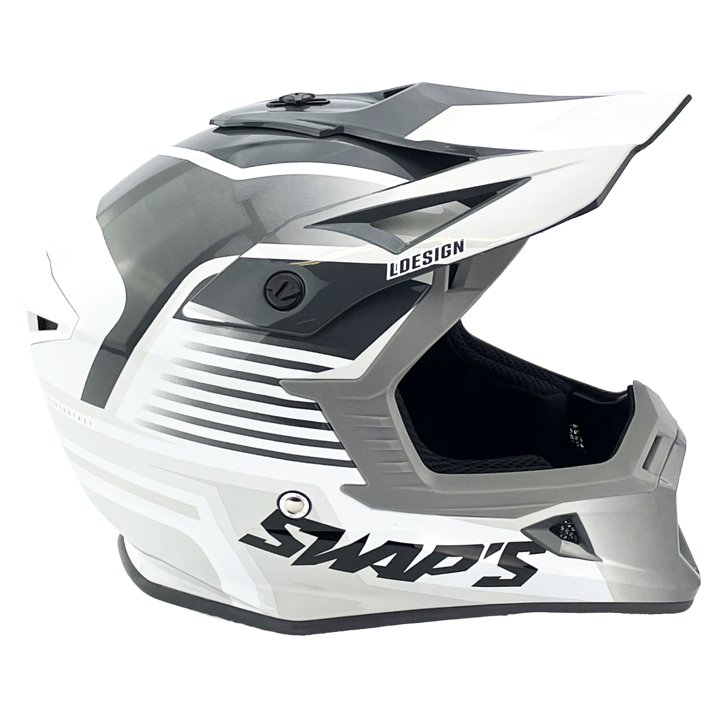 MOTOCROSS HELMET SWAPS S818 - SHINY GREY WHITE - SIZE XS 53cm - 54cm