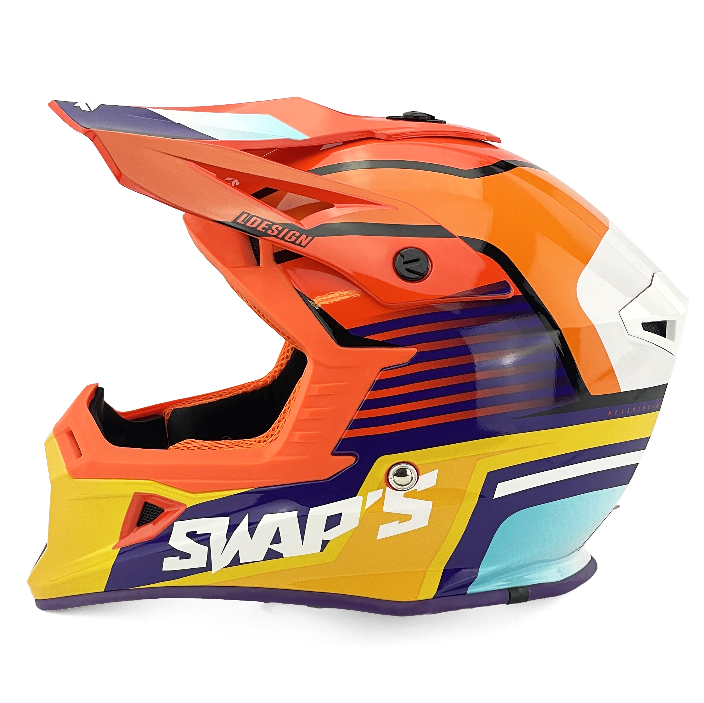 MOTOCROSS HELMET SWAPS S818 - SHINY ORANGE BLUE WHITE - SIZE L 59cm - 60cm thumbnail 4