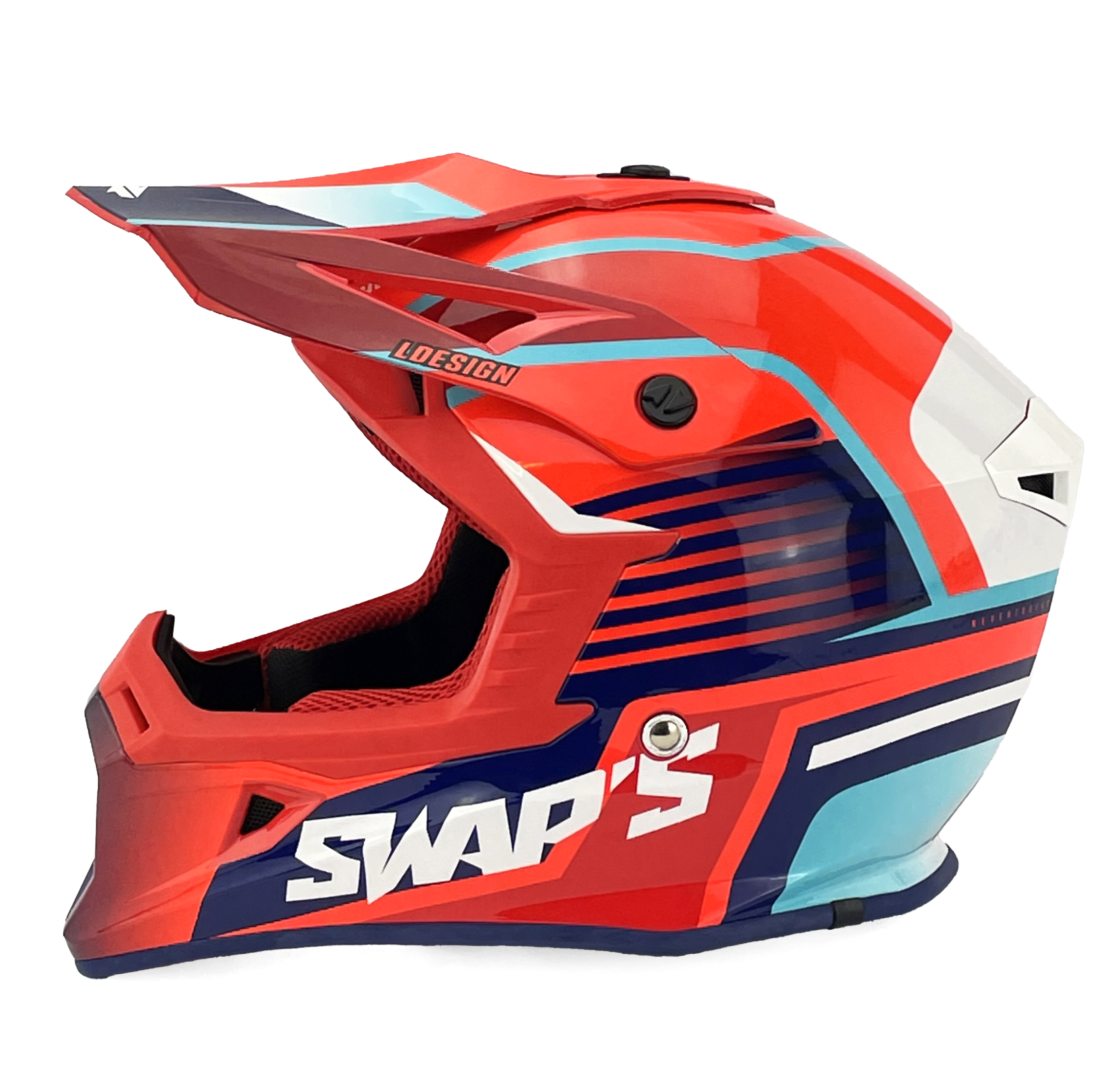 MOTOCROSS HELMET SWAPS S818 - SHINY RED BLUE WHITE - SIZE M 57cm - 58cm thumbnail 4