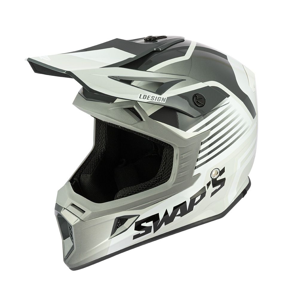 MOTOCROSS HELMET SWAPS S818 - SHINY GREY WHITE - SIZE XS 53cm - 54cm thumbnail 2