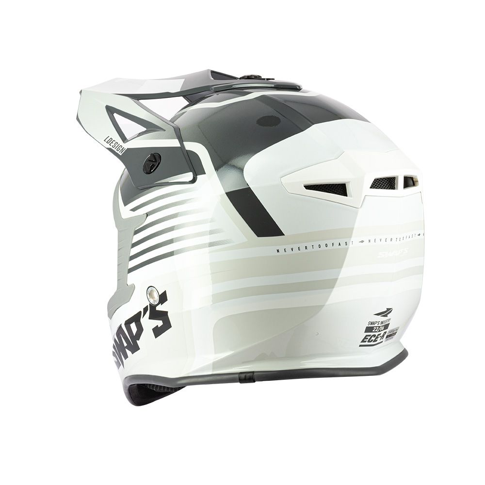 MOTOCROSS HELMET SWAPS S818 - SHINY GREY WHITE - SIZE XS 53cm - 54cm thumbnail 3