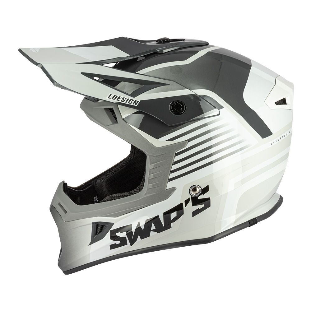 MOTOCROSS HELMET SWAPS S818 - SHINY GREY WHITE - SIZE XS 53cm - 54cm thumbnail 5