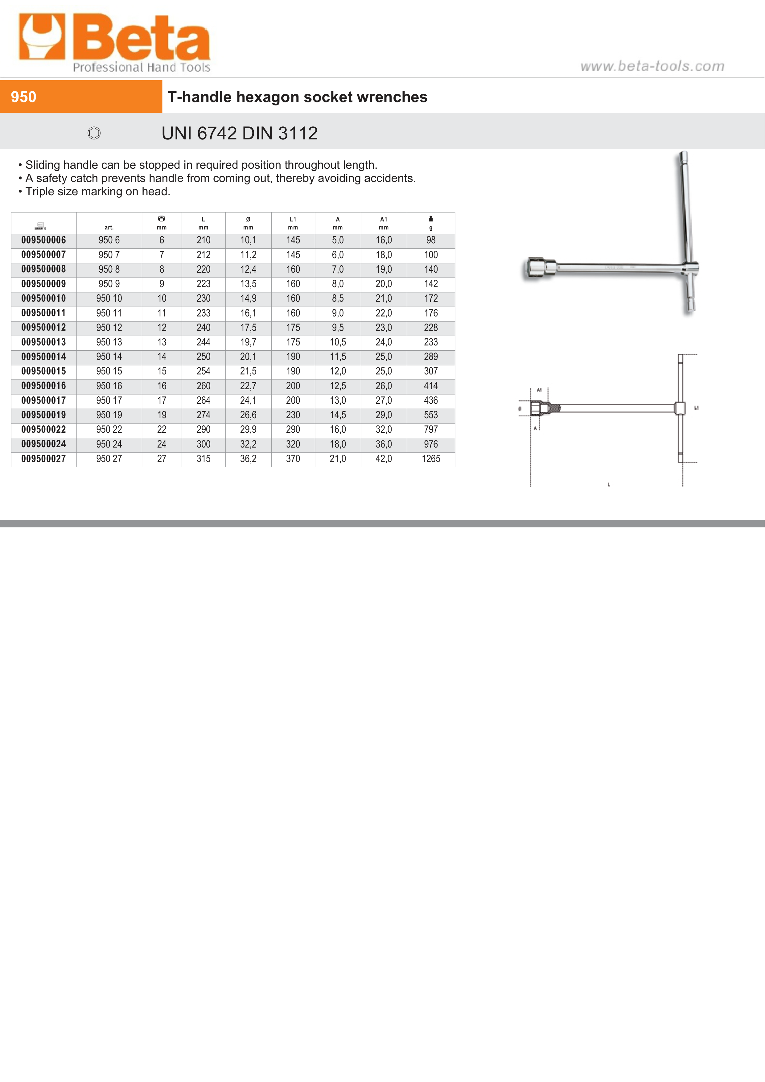 T-Handle Hexagon Socket Wrench 9mm - Beta Tools 950 9 thumbnail 4