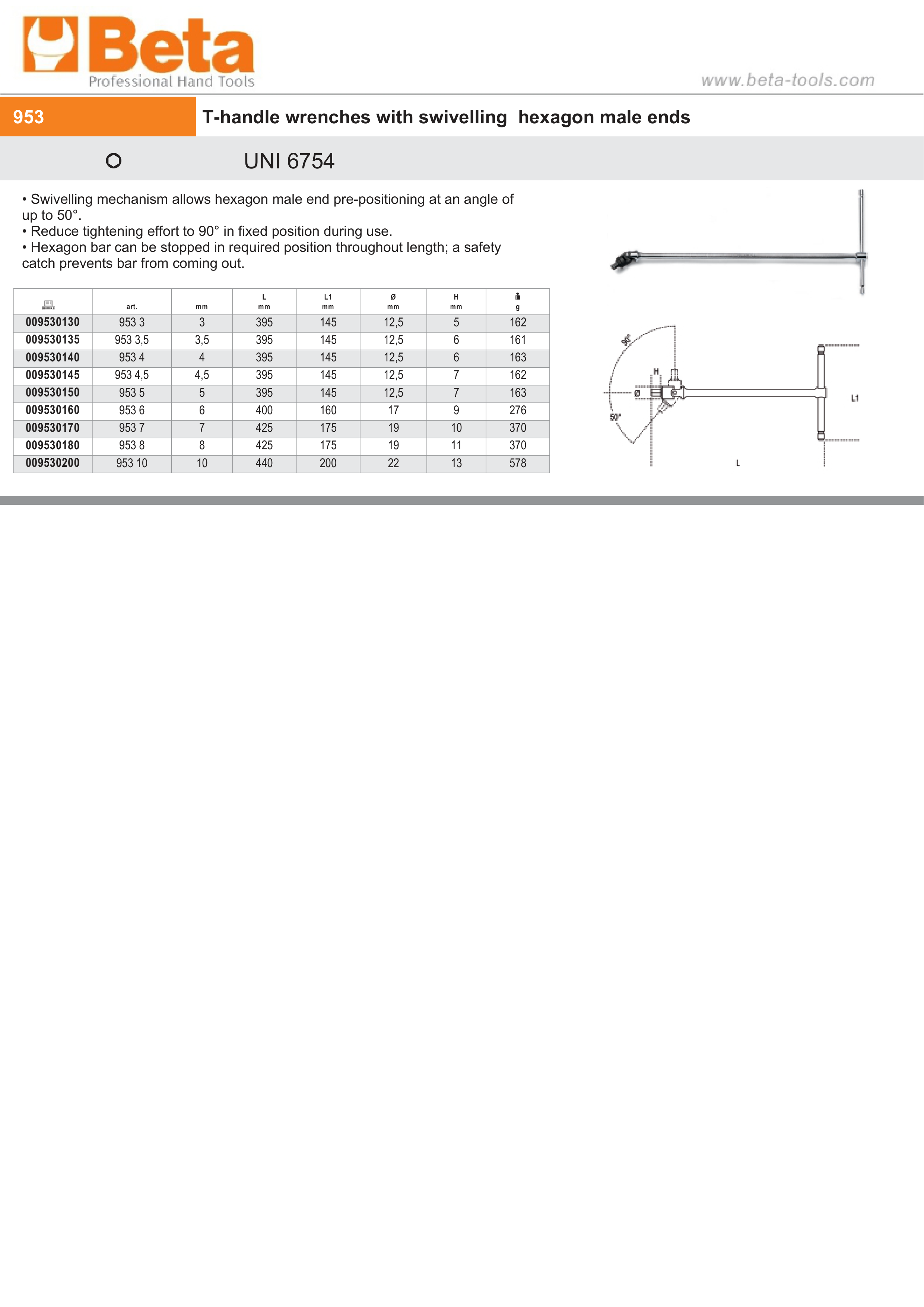 T-Handle Wrench with Swivelling Hexagon Male End 3mm - Beta Tools 953 3 thumbnail 3