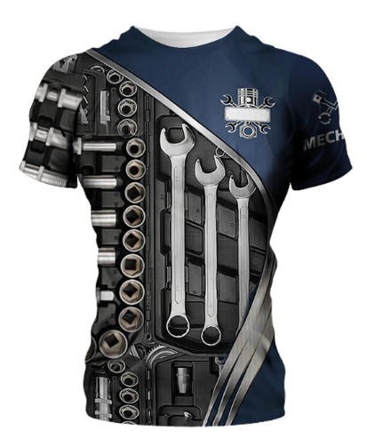 T-Shirt XXX Large Mechanic Design Black Blue Unisex