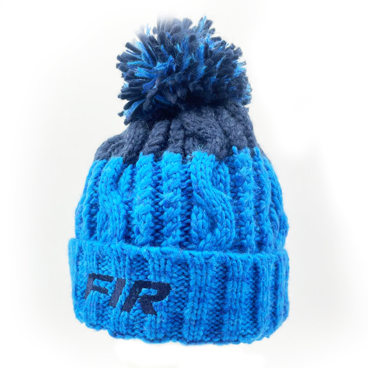 BLUE FIR TEXT - DARK BLUE/LIGHT BLUE BOBBLE HAT - ONE SIZE image 1