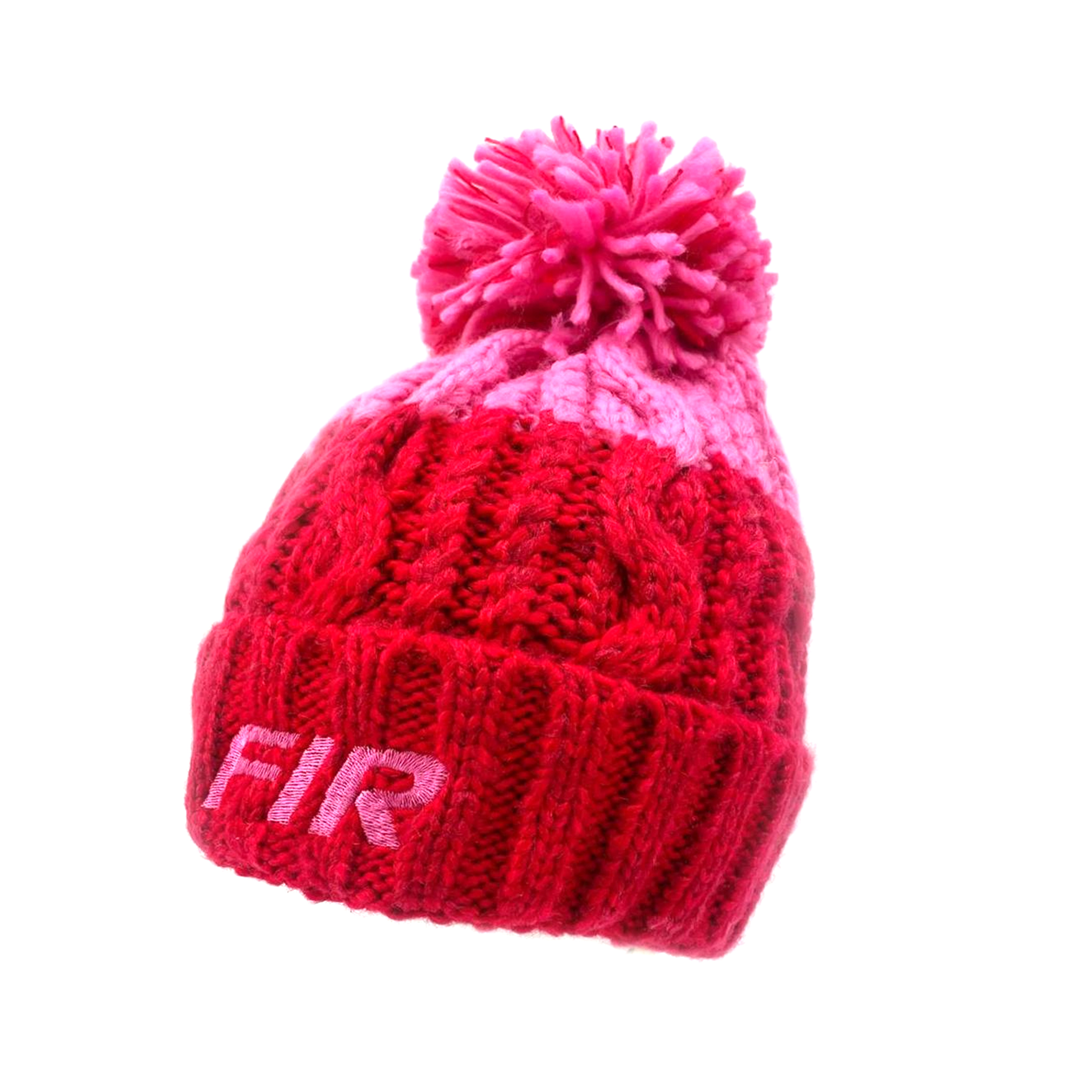 PINK FIR TEXT- PINK/RED BOBBLE HAT - ONE SIZE image 1