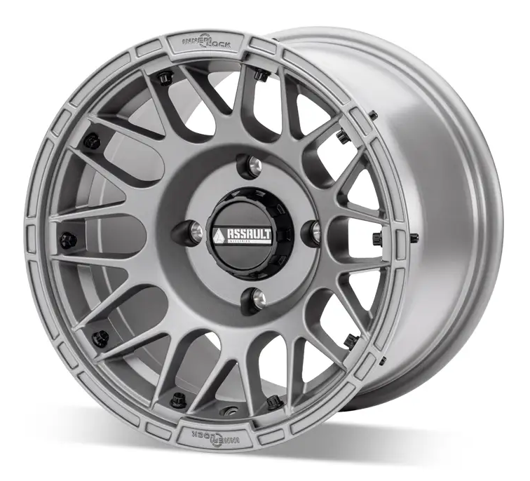 15x10 ASSAULT INDUSTRIES HELLFIRE BEADLOCK WHEELS, MATTE TITANIUM 4/136 4/137 (4x136 4x137) WHL-136-4-15-7-ILMT thumbnail 2