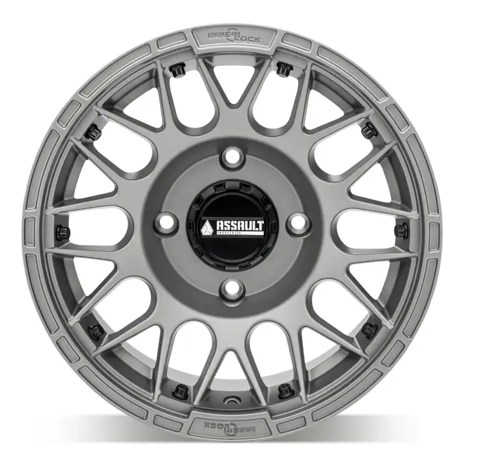 15x10 ASSAULT INDUSTRIES HELLFIRE BEADLOCK WHEELS, MATTE TITANIUM 4/136 4/137 (4x136 4x137) WHL-136-4-15-7-ILMT image 1