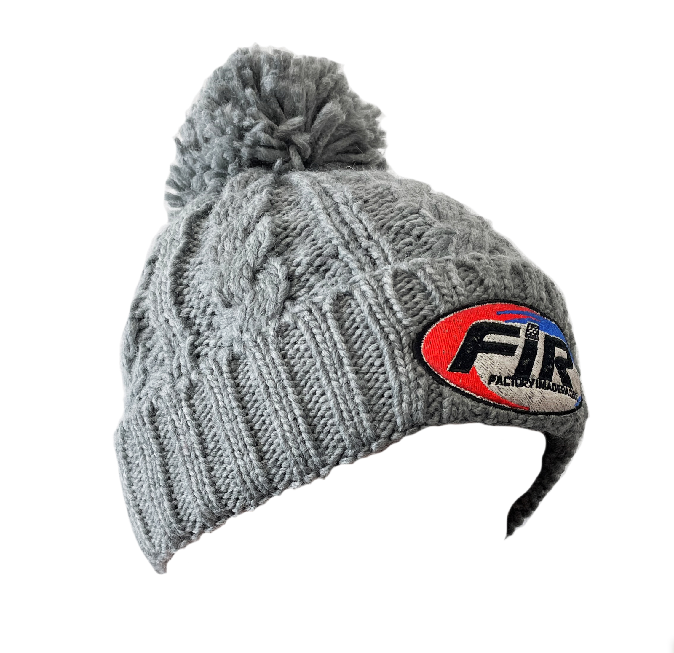 FIR LOGO - LIGHT GREY CABLE KNIT BOBBLE HAT - ONE SIZE image 1