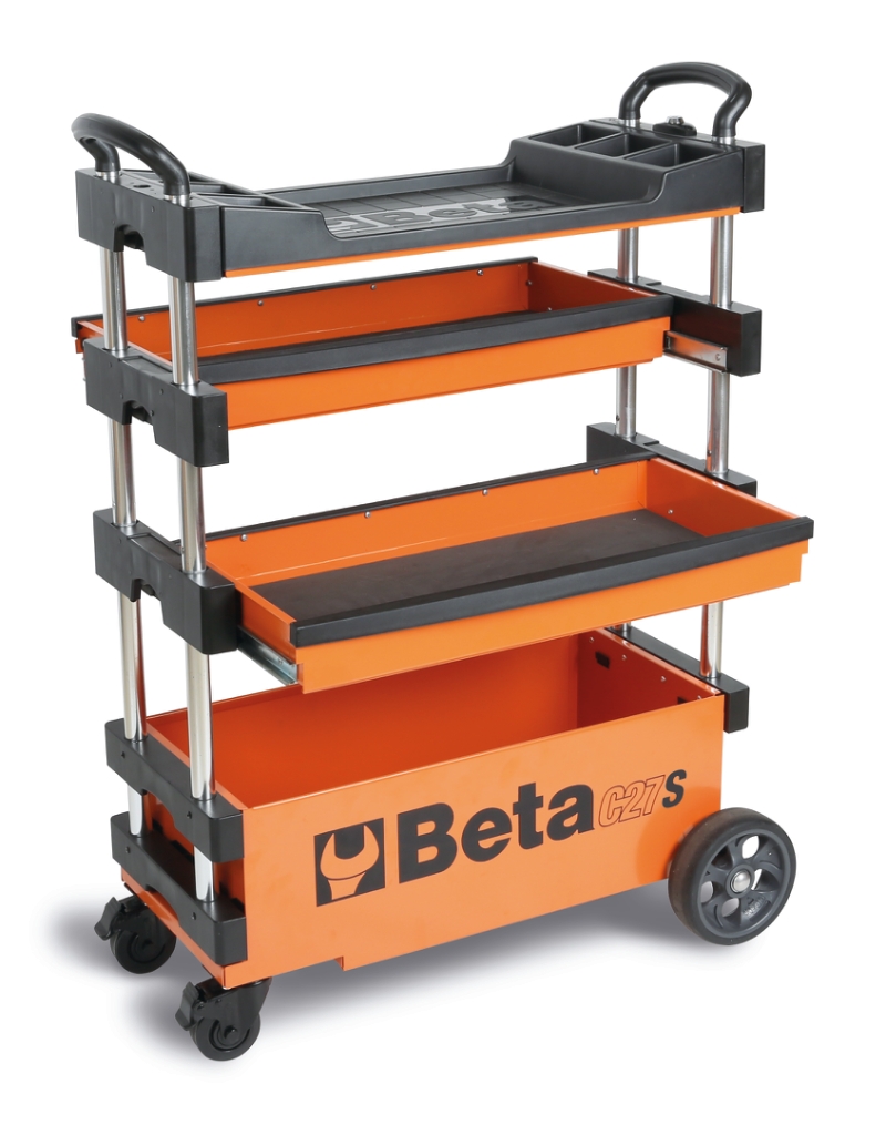 Folding Tool Trolley for Outdoor Jobs, 2 Drawers, 990x390x700mm, Centralized Lock, 160mm Fixed Castors - Beta Tools C27S-O image 1
