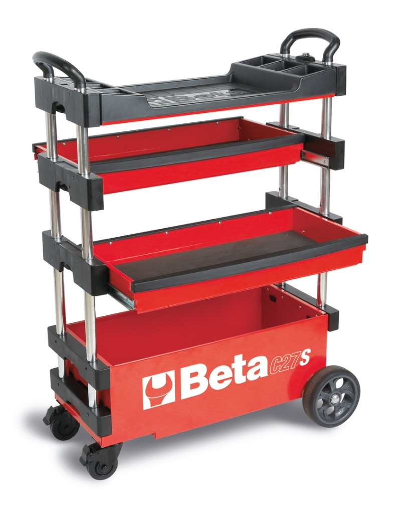 Folding Tool Trolley for Outdoor Jobs, 2 Drawers, 990x390x700mm, Centralized Lock, 160mm Fixed Castors - Beta Tools C27S-O thumbnail 9