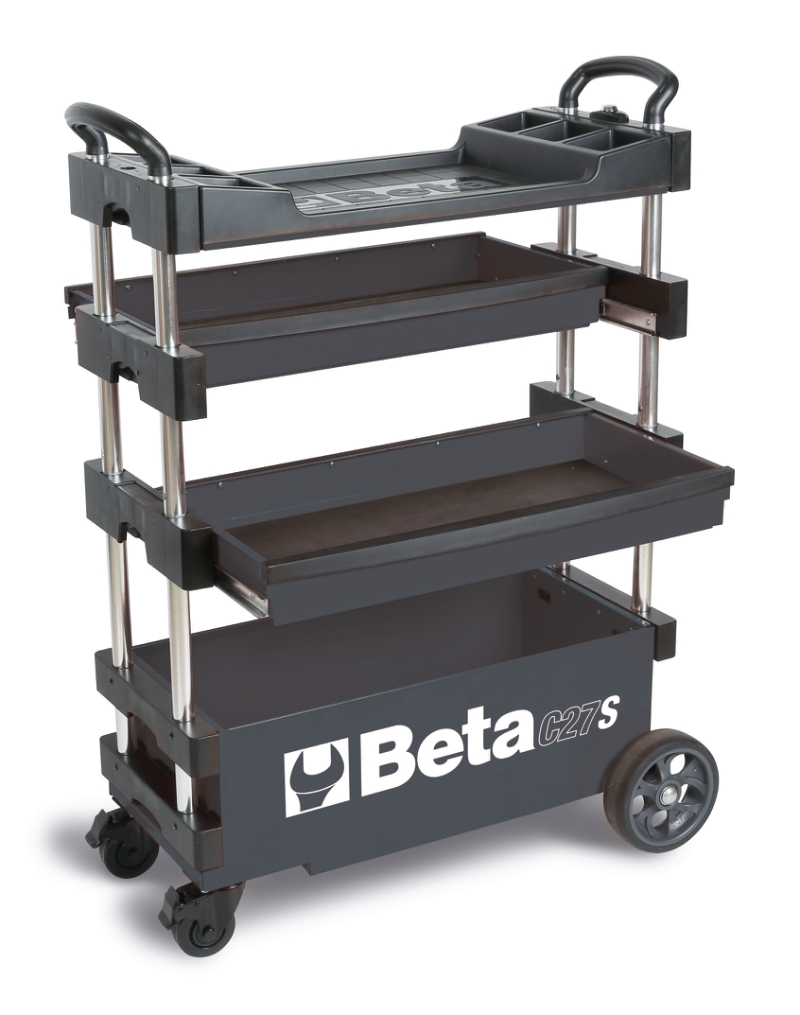 Folding Tool Trolley for Outdoor Jobs, 2 Drawers, 990x390x700mm, Centralized Lock, 160mm Fixed Castors - Beta Tools C27S-O thumbnail 3