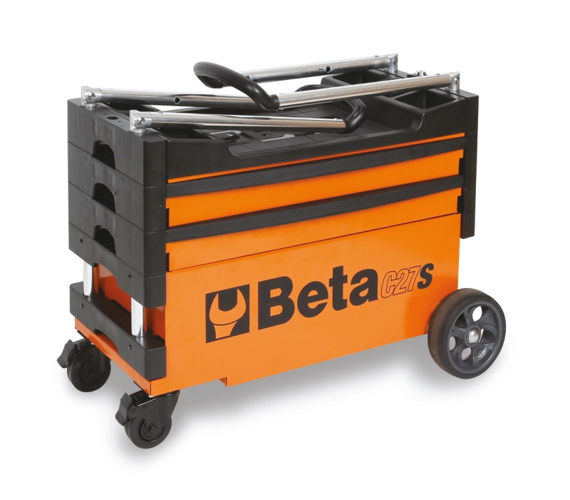 Folding Tool Trolley for Outdoor Jobs, 2 Drawers, 990x390x700mm, Centralized Lock, 160mm Fixed Castors - Beta Tools C27S-O thumbnail 10