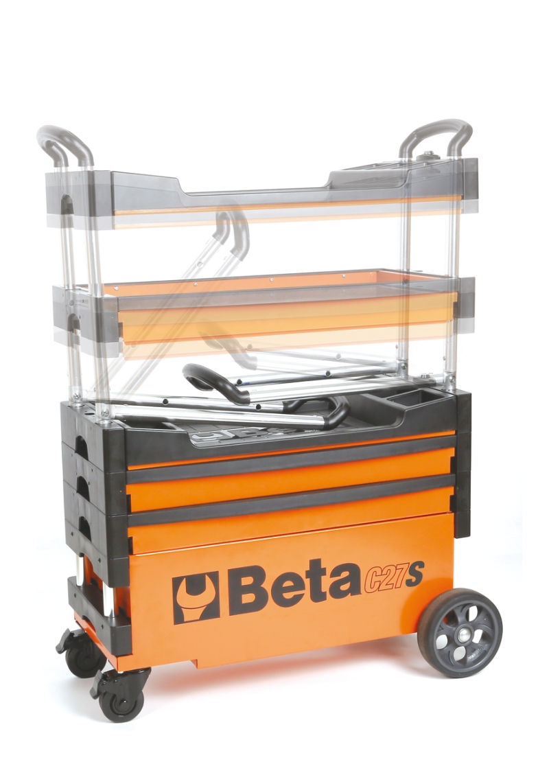 Folding Tool Trolley for Outdoor Jobs, 2 Drawers, 990x390x700mm, Centralized Lock, 160mm Fixed Castors - Beta Tools C27S-O thumbnail 8