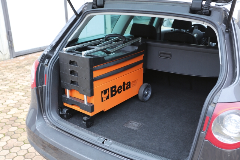 Folding Tool Trolley for Outdoor Jobs, 2 Drawers, 990x390x700mm, Centralized Lock, 160mm Fixed Castors - Beta Tools C27S-O thumbnail 5