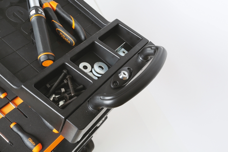 Folding Tool Trolley for Outdoor Jobs, 2 Drawers, 990x390x700mm, Centralized Lock, 160mm Fixed Castors - Beta Tools C27S-O thumbnail 7