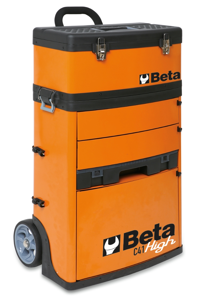 Two-Module Tool Trolley with Detachable Tool Box, Drawers, and Pull-Out Case - Beta Tools C41H-O image 1