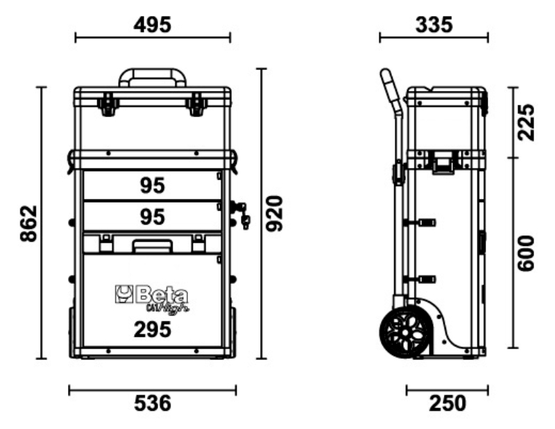 Two-Module Tool Trolley with Detachable Tool Box, Drawers, and Pull-Out Case - Beta Tools C41H-O thumbnail 4