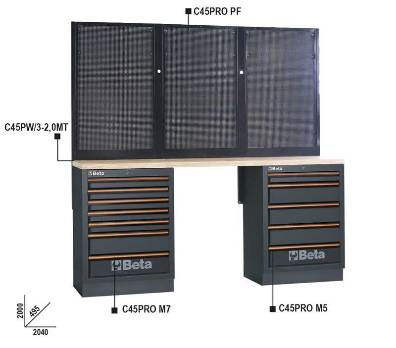 Workbenches with Wood Worktop, Drawers, and Tool Panels - BetaC45PRO C45PRO BPW-2,0 thumbnail 3