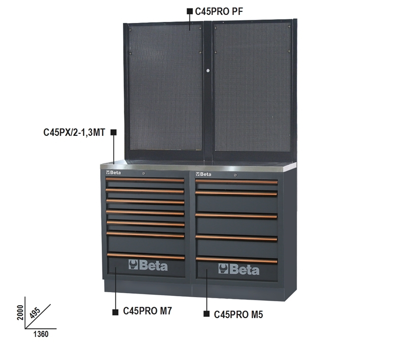 Workbenches with Stainless Steel Worktop, Drawers, and Tool Panels - BetaC45PRO C45PRO BPX-1,3 thumbnail 5