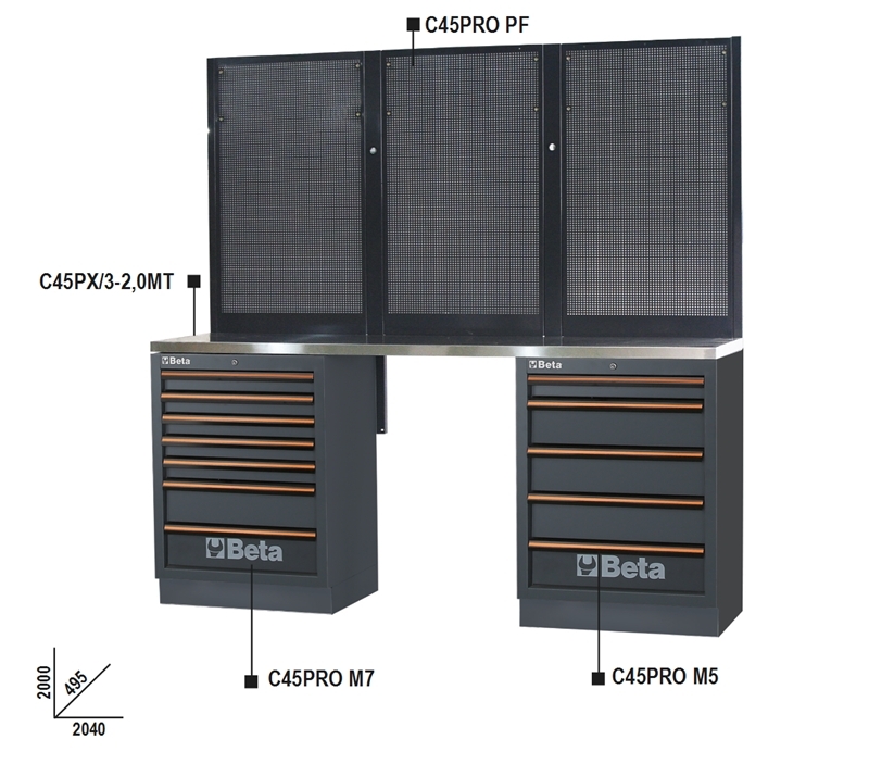 Workbenches with Stainless Steel Worktop, Drawers, and Tool Panels - BetaC45PRO C45PRO BPX-2,0 thumbnail 4