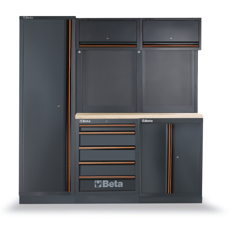 Workshop Equipment Combination with Wood Worktop, Drawers, Tool Panels, and Cabinets - BetaC45PRO C45PRO BW