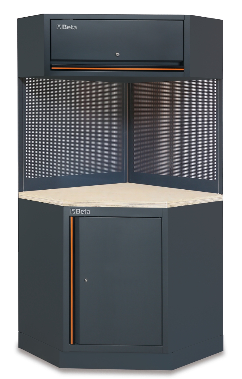 Self-Supporting Corner Unit with Locking Cabinet, Tool Panels, and Wood Worktop for Workshop - BetaC45PRO C45PRO CORNER/W image 1