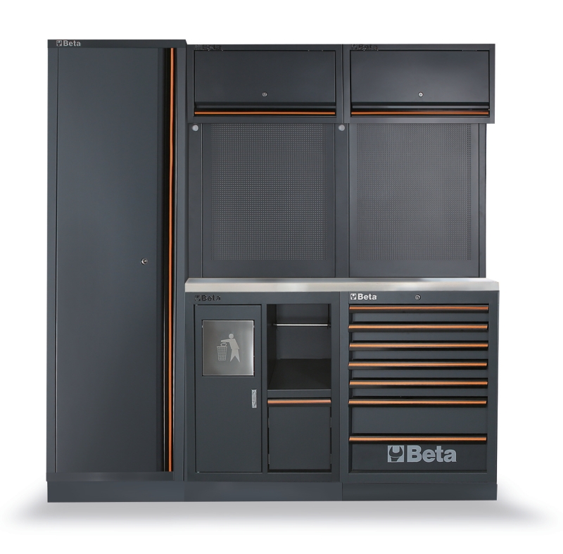 Workshop Equipment Combination with Stainless Steel Worktop, Drawers, Tool Panels, and Cabinets - BetaC45PRO C45PRO CX image 1