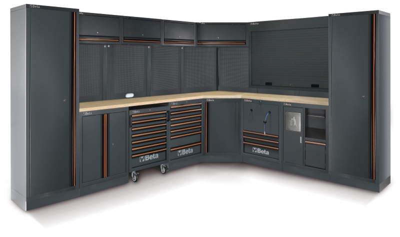Workshop Equipment Combination with Wood Worktops, Drawers, Tool Panels, and Cabinets - BetaC45PRO C45PRO FW