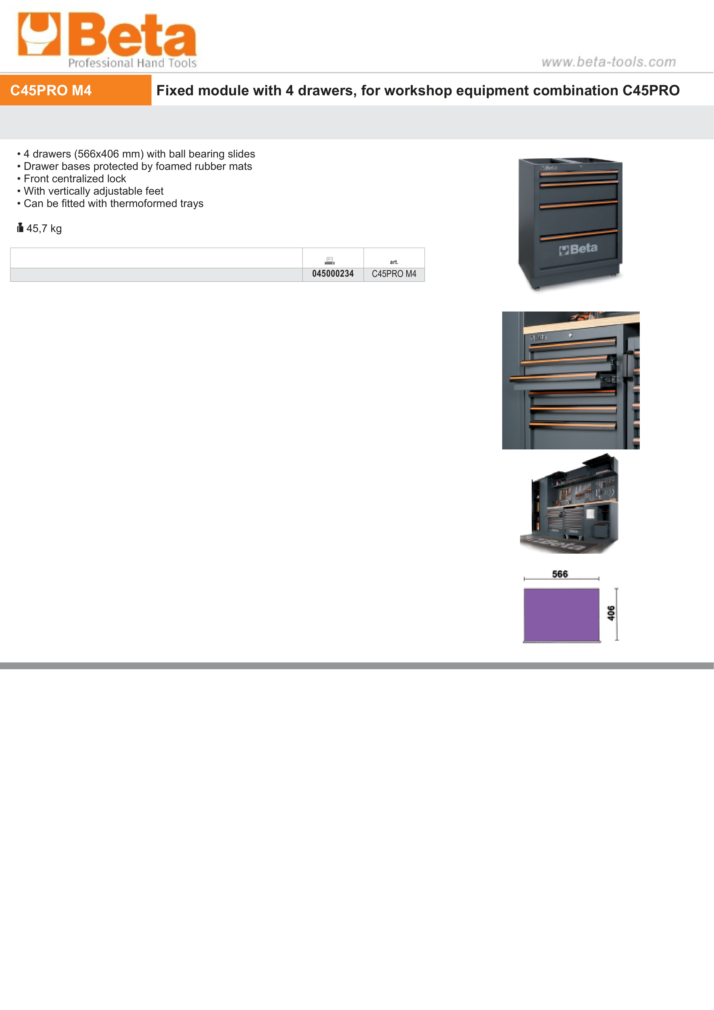 Fixed Module with 4 Drawers for Workshop - BetaC45PRO C45PRO M4 thumbnail 6