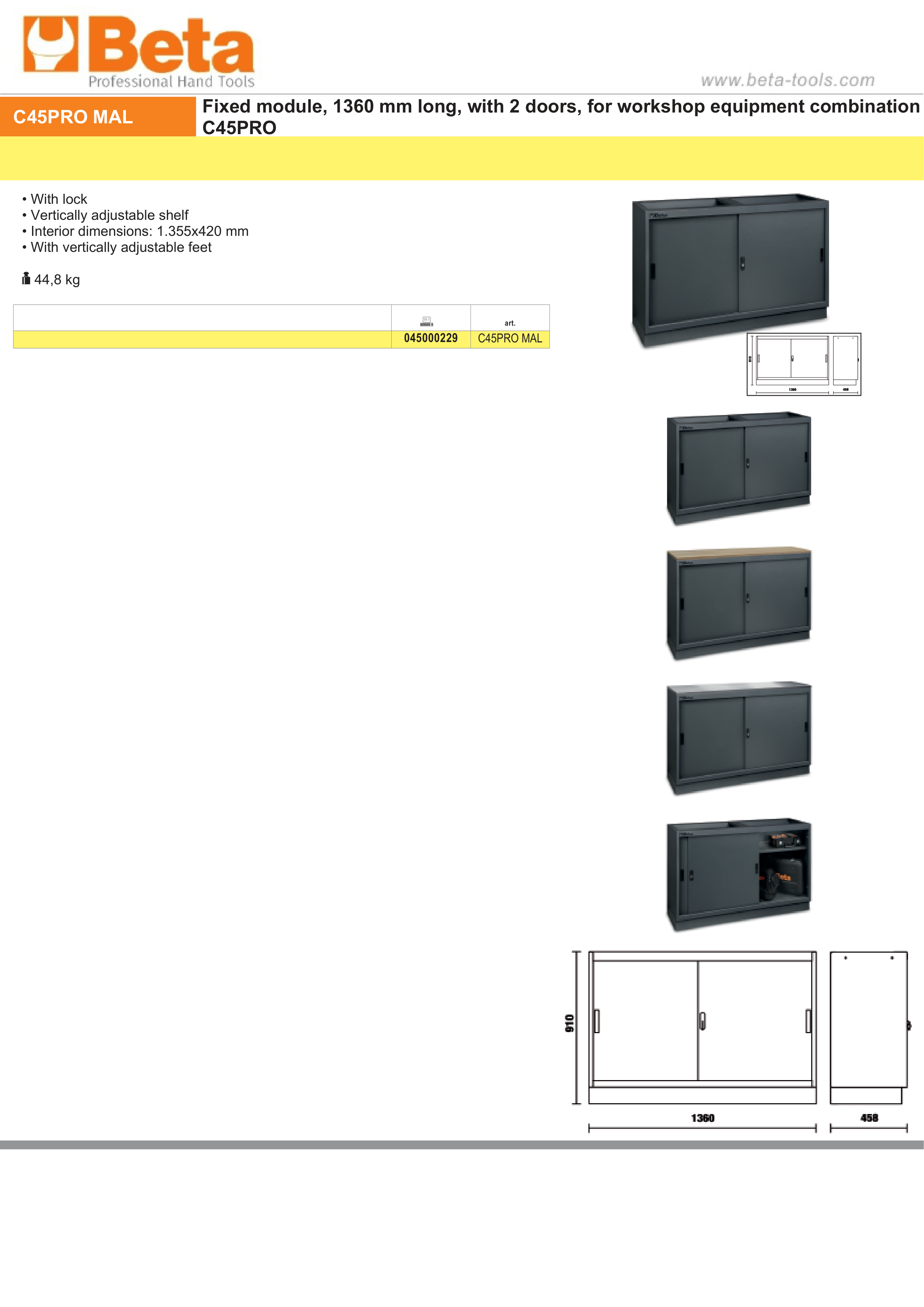 Fixed Module with 2 Doors and Adjustable Shelf for Workshop - BetaC45PRO C45PRO MAL thumbnail 5
