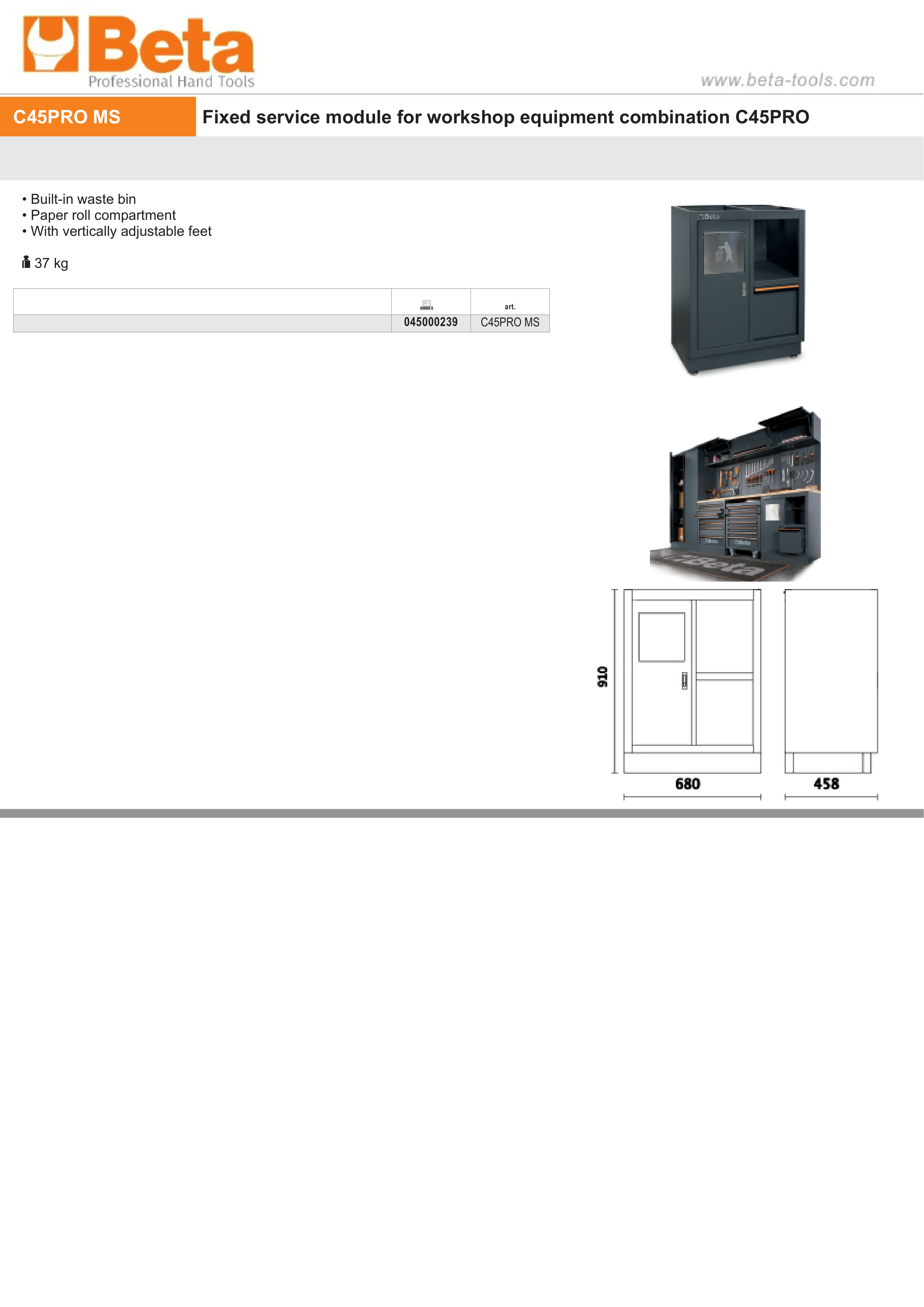 Fixed Service Module with Waste Bin and Paper Roll Compartment for Workshop - BetaC45PRO C45PRO MS thumbnail 3