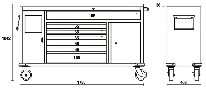 Work Station Roller Cab with 7 Drawers and Built-In Waste Bin - BetaC45PRO C45PRO MWS/W thumbnail 3