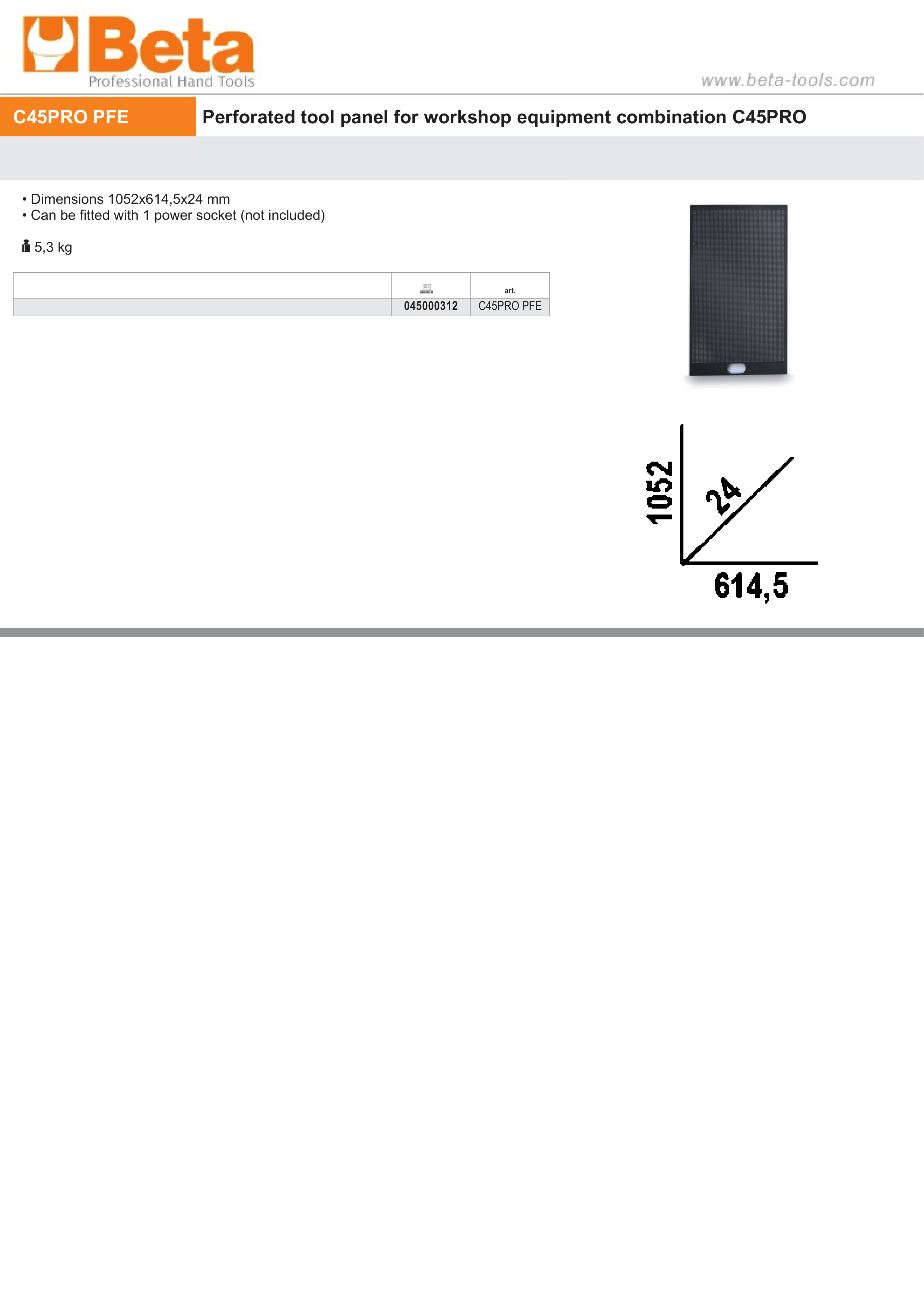 Perforated Tool Panel 1052x614.5mm for Workshop - BetaC45PRO C45PRO PFE thumbnail 3