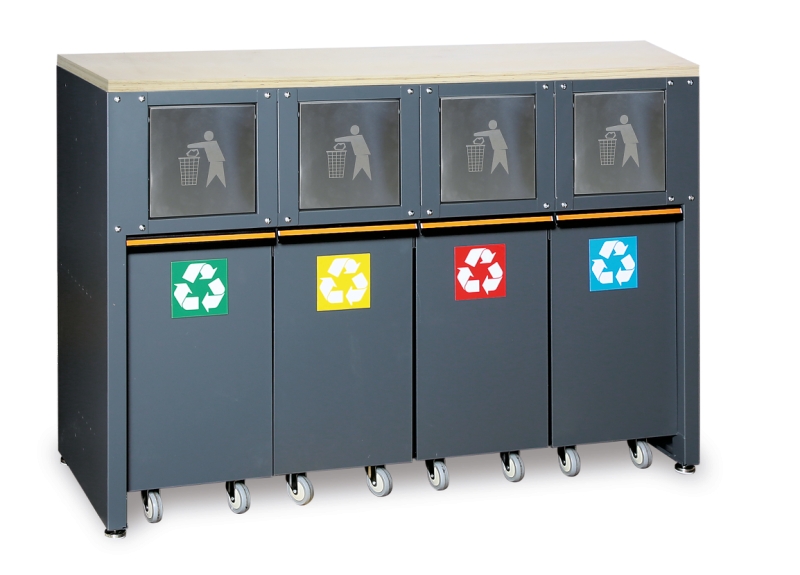 Fixed Sorted Waste Collection Module with Worktop and 4 Containers for Workshop - BetaC45PRO C45PRO RD/W image 1