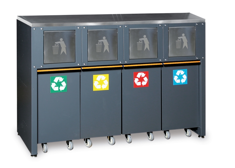 Fixed Sorted Waste Collection Module with Stainless Steel Worktop and 4 Containers for Workshop - BetaC45PRO C45PRO RD/X image 1