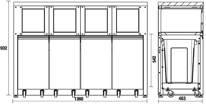Fixed Sorted Waste Collection Module with Stainless Steel Worktop and 4 Containers for Workshop - BetaC45PRO C45PRO RD/X thumbnail 2