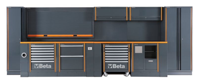 Comprehensive Workshop Equipment Set with Cabinets, Workbenches, Mobile Roller Cab, Tool Panels, 5.4x2.00x0.76m - BetaRSC55 C55 image 1