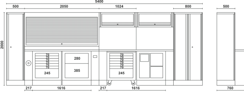Comprehensive Workshop Equipment Set with Cabinets, Workbenches, Mobile Roller Cab, Tool Panels, 5.4x2.00x0.76m - BetaRSC55 C55 thumbnail 10
