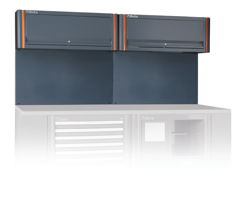 Tool Wall System with 2 Suspended Cabinets, Gas Springs, 2050x620mm Wall Panel, Fits 2m Workbench - BetaRSC55 C55/2PM image 1