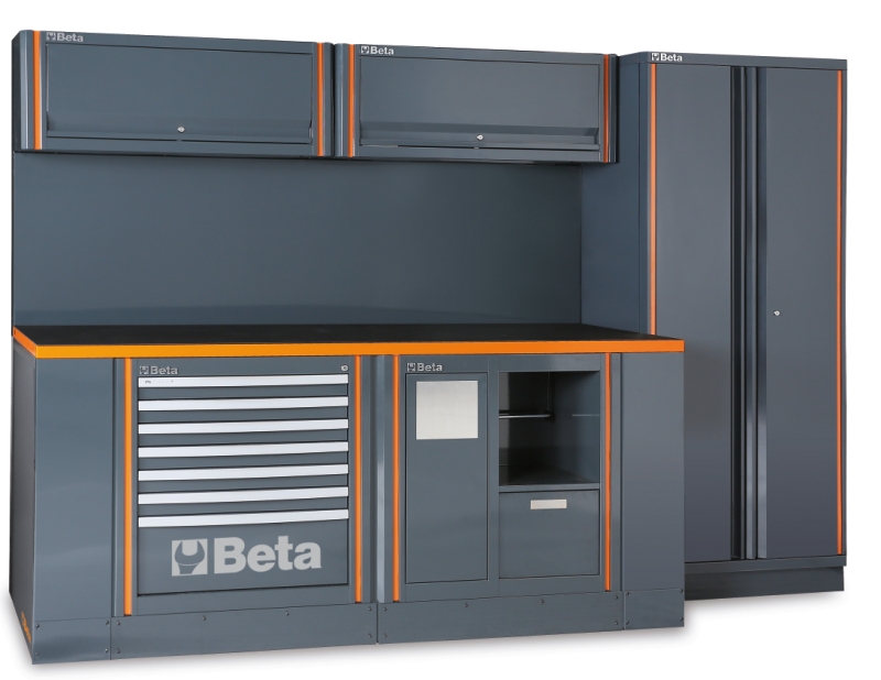 Workshop Equipment Set with Two-Door Cabinet, Workbench, 7-Drawer Module, Service Module, Tool Panel, 2.85x2.00x0.76m - BetaRSC55 C55AB image 1