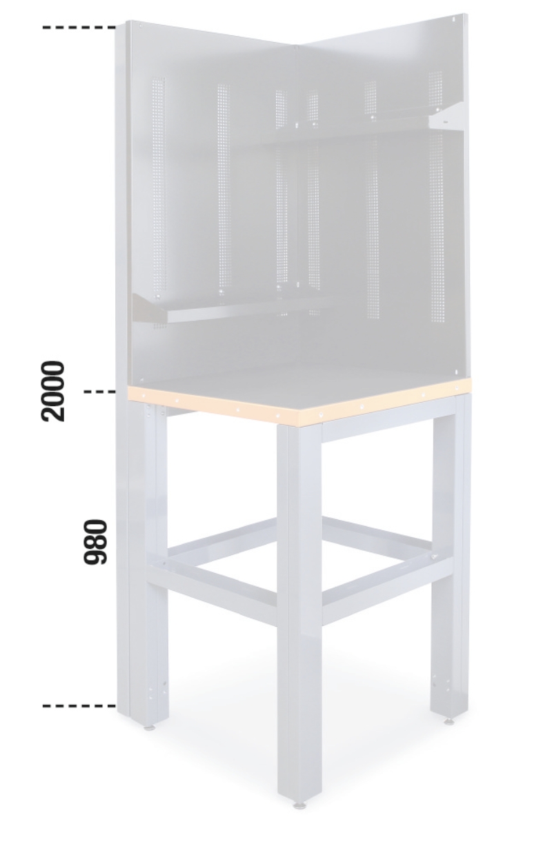 Self-Supporting Complete Corner Worktop, 700x700mm, with Tool Wall Systems and Fixing Shelves - BetaRSC55 C55AC-G thumbnail 3