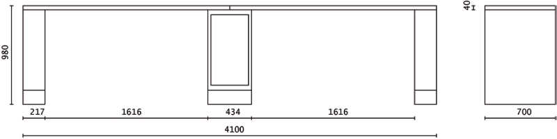 Double 4m Workbench with Central Leg, Shockproof PVC Worktop, Adjustable Feet, 4100x700mm - BetaRSC55 C55BO/D4 thumbnail 2