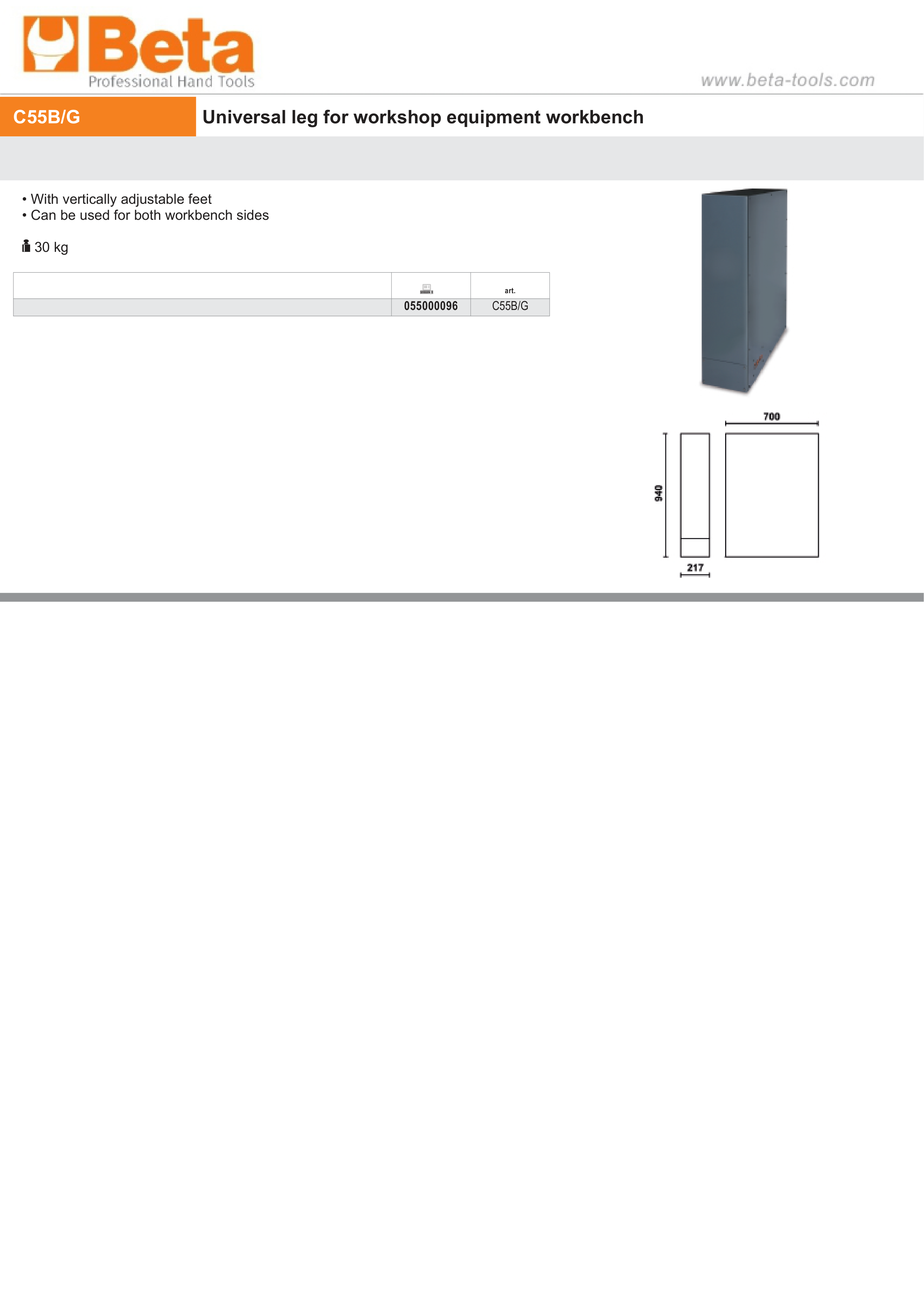 Universal Leg with Adjustable Feet for Workbench - BetaRSC55 C55B/G thumbnail 3