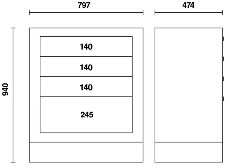Fixed Module with 4 Drawers, Ball Bearing Slides, Central Lock, 588x367mm Drawers - BetaRSC55 C55M4 thumbnail 5