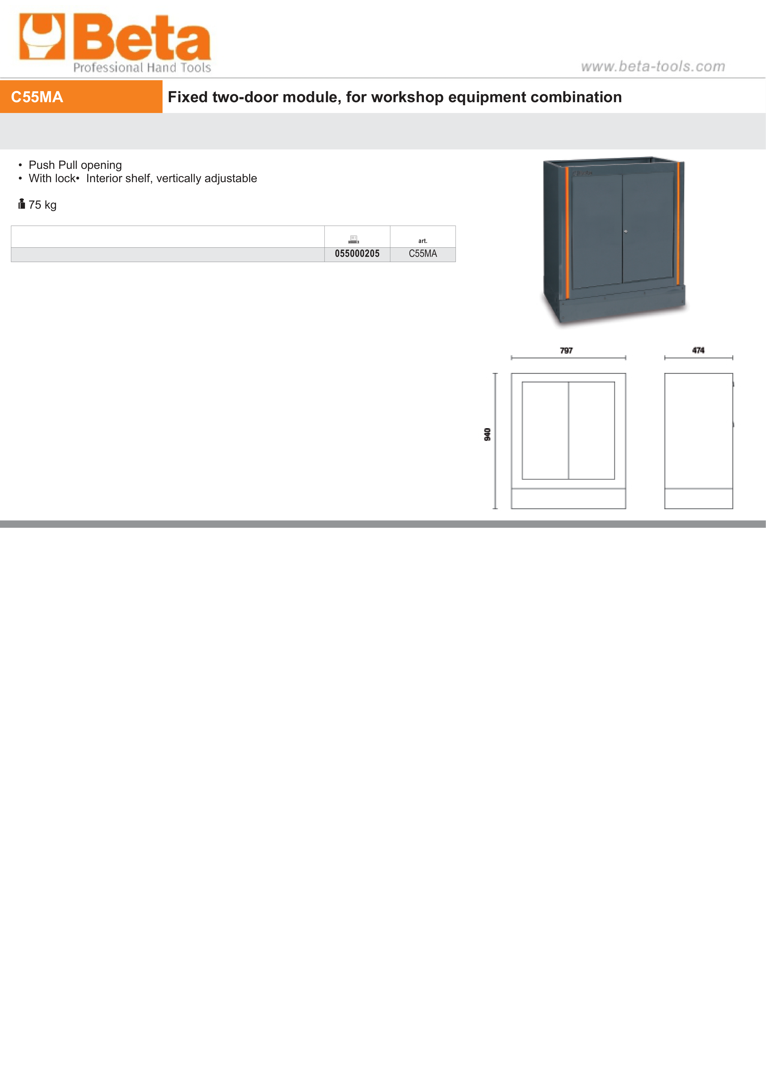 Fixed Two-Door Module with Lock, Adjustable Interior Shelf - BetaRSC55 C55MA thumbnail 2