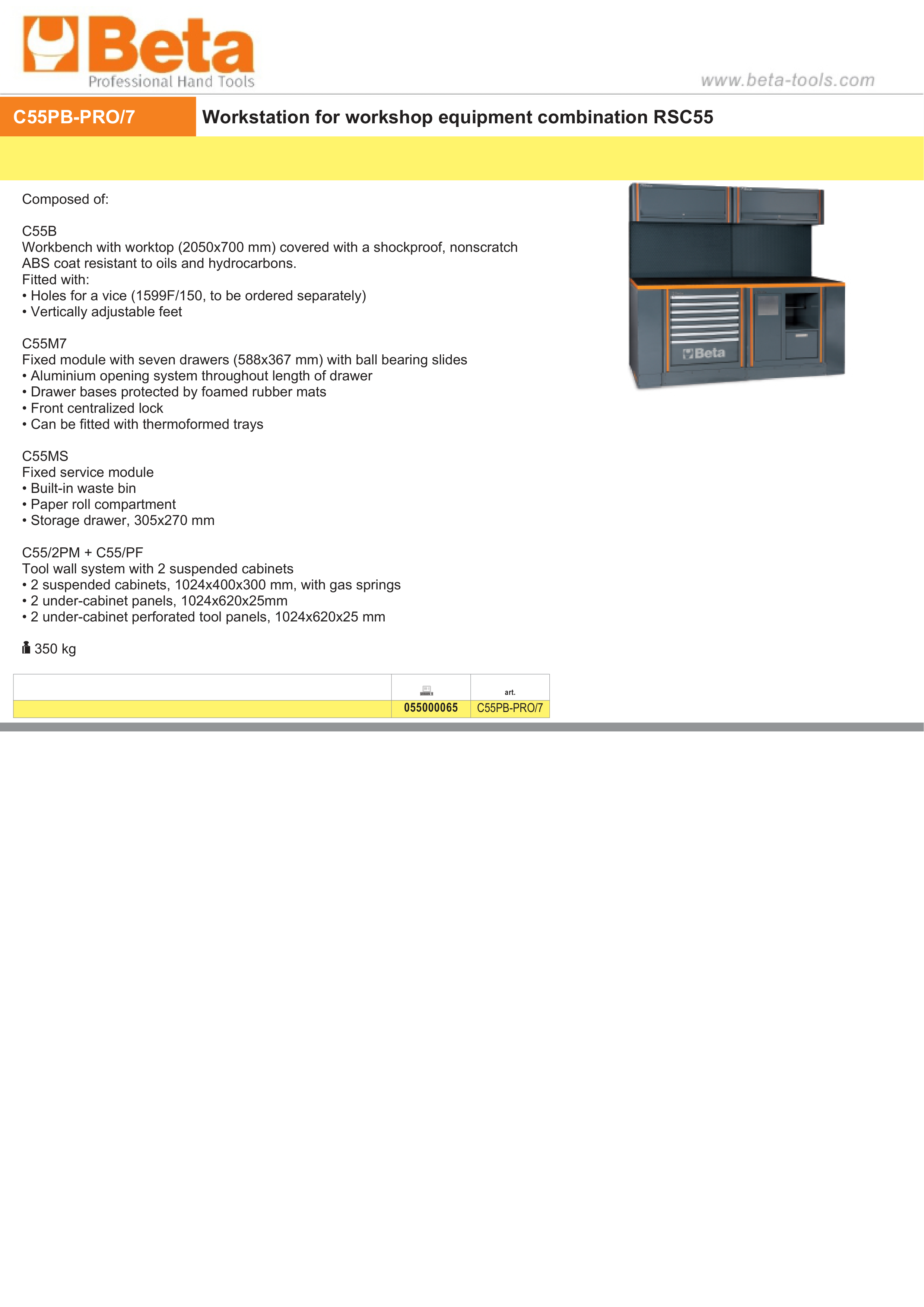 WORKSTATION WORKBENCH 7-DRAWER SERVICE MODULE TOOL WALL 2 CABINETS BETA C55PB-PRO 7 thumbnail 2
